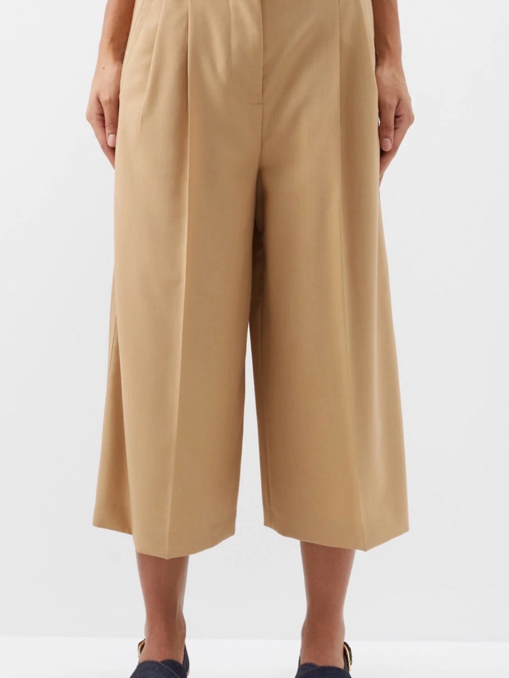 Marni Camel Wide-Leg Cropped Trousers